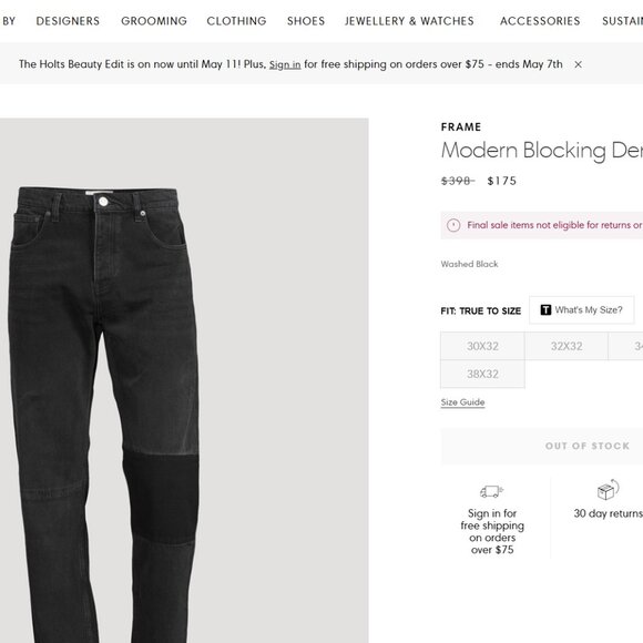 FRAME Men's Modern Blocking Denim Jeans - 33x32- 75% OFF (MSRP $398) - RARE. NWT - Picture 3 of 9
